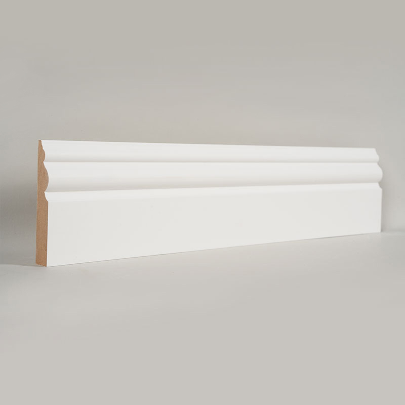 एमडीएफ स्कर्टिंग बोर्ड (फिलर-प्राइमेड और पर्ल व्हाइट)3/5' x 3 7/16'