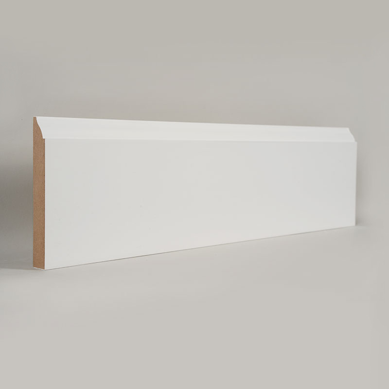 एमडीएफ स्कर्टिंग बोर्ड (फिलर-प्राइमेड और पर्ल व्हाइट)3/5' x 4 1/4'