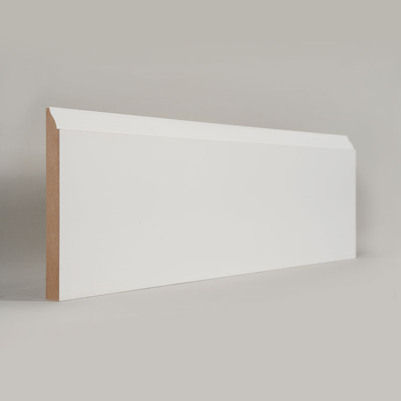 एमडीएफ स्कर्टिंग बोर्ड (फिलर-प्राइमेड और पर्ल व्हाइट)3/5' x 5 1/4'