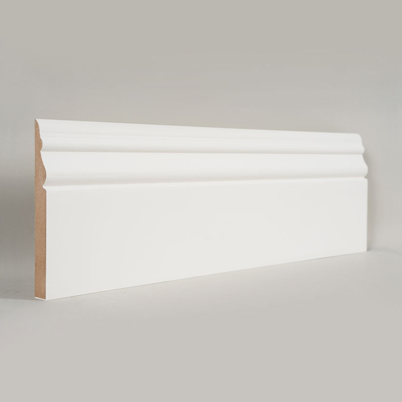 एमडीएफ स्कर्टिंग बोर्ड (फिलर-प्राइमेड और पर्ल व्हाइट)3/5' x 5'