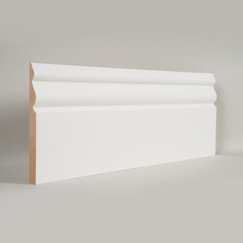 एमडीएफ स्कर्टिंग बोर्ड (फिलर-प्राइमेड और पर्ल व्हाइट)3/5' x 6'