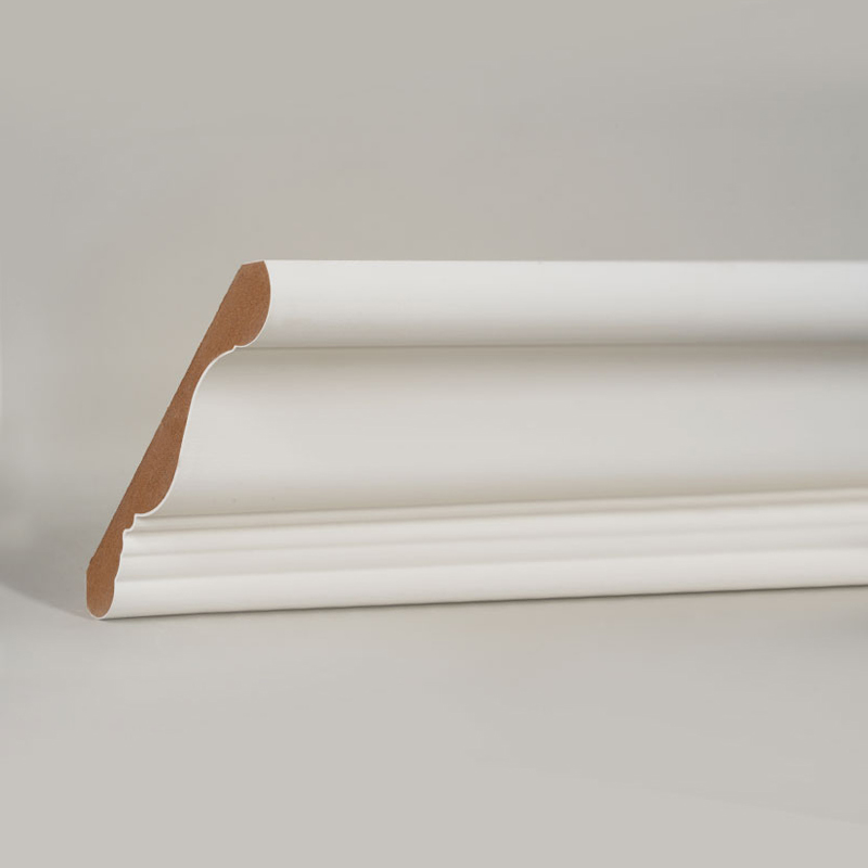 एमडीएफ क्राउन मोल्डिंग (फिलर-प्राइमेड और पर्ल व्हाइट) 3/5' x 4 1/4'