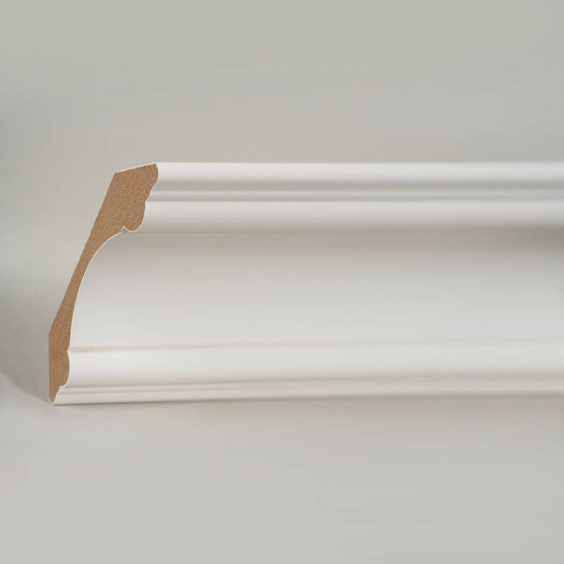 एमडीएफ क्राउन मोल्डिंग (फिलर-प्राइमेड और पर्ल व्हाइट) 3/4' x 3 3/8'