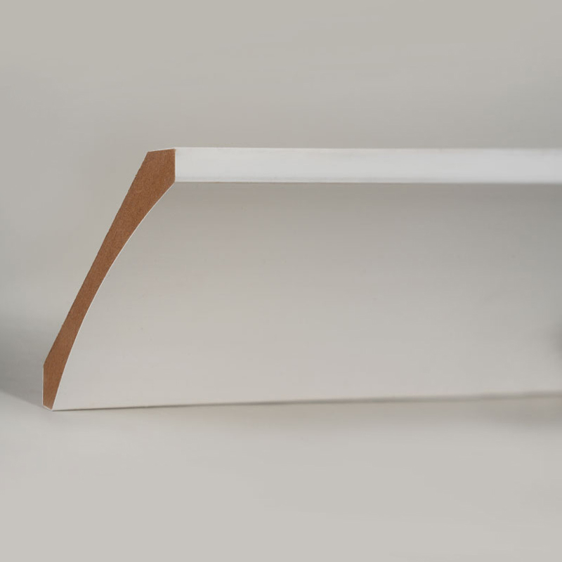 एमडीएफ क्राउन मोल्डिंग (फिलर-प्राइमेड और पर्ल व्हाइट) 3/5' x 4 1/4'