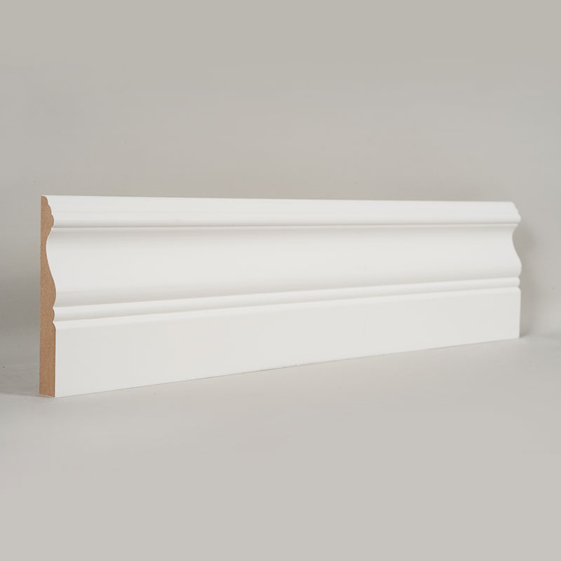 एमडीएफ स्कर्टिंग बोर्ड (फिलर-प्राइमेड और पर्ल व्हाइट)3/5' x 4'