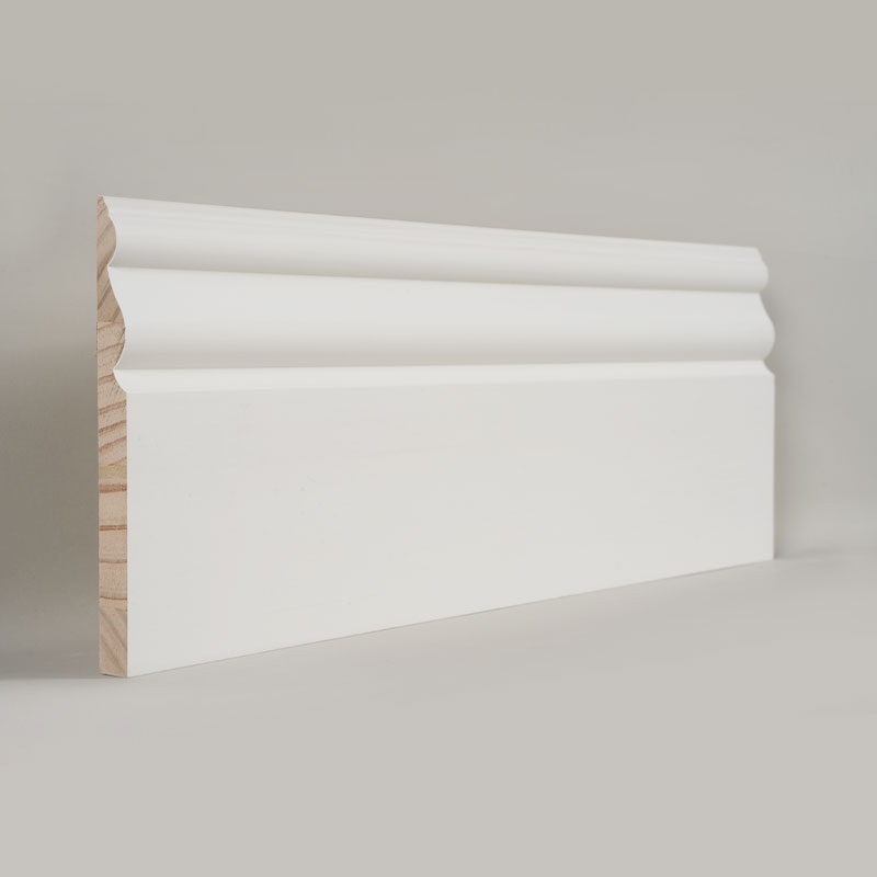 पाइन स्कर्टिंग बोर्ड (फिलर-प्राइमेड और पर्ल व्हाइट) 3/5' x 6'