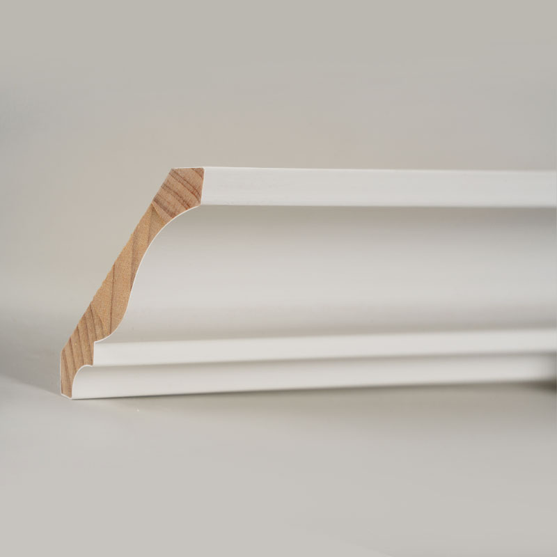पाइन वुड क्राउन मोल्डिंग (फिलर-प्राइमेड और पर्ल व्हाइट) 3/5' x 4 1/4'