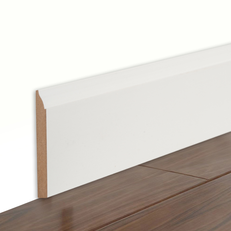 एमडीएफ स्कर्टिंग बोर्ड (फिलर-प्राइमेड और पर्ल व्हाइट)3/5' x 3 1/4'